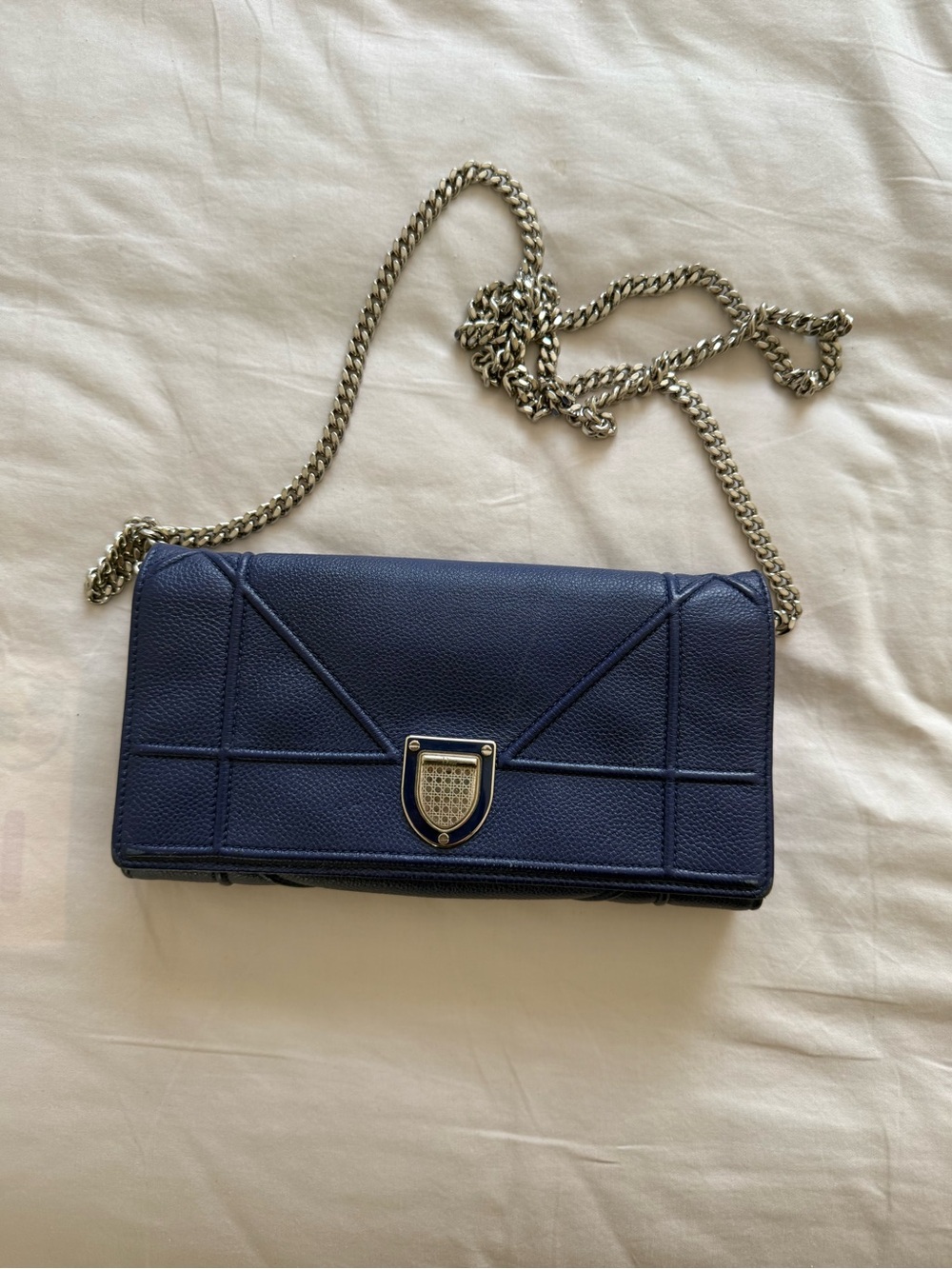 Dior Navy Blue Leather Chain Crossbody Bag